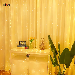 2 tende a luci LED calde 3x3 con telecomando USB