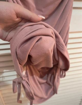 Vestido manga corta midi canalé rosa ajustado S/M