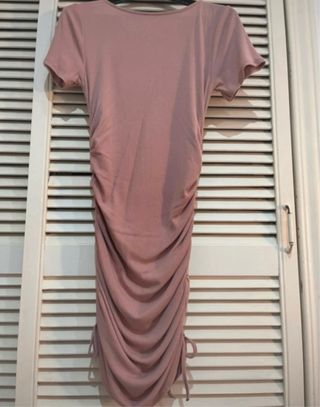 Vestido manga corta midi canalé rosa ajustado S/M