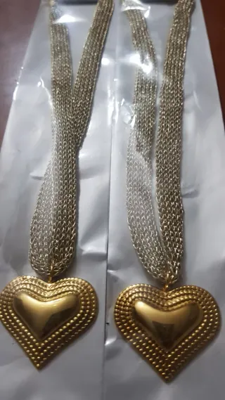 2 collane acciaio con ciondolo cuore oro