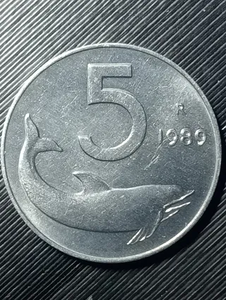 Moneta 5 Lire Delfino 1989 variante