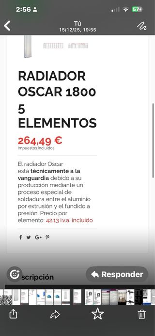 Radiador nuevo 180cm alto, 5 elementos