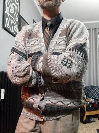 Cardigan vintage maglia jacquard maglione Large