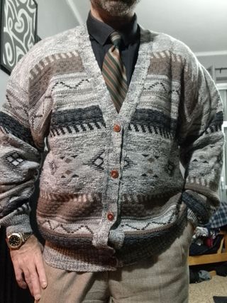 Cardigan vintage maglia jacquard maglione Large