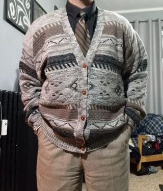 Cardigan vintage maglia jacquard maglione Large