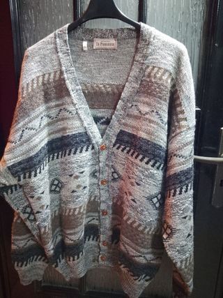 Cardigan vintage maglia jacquard maglione Large