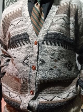 Cardigan vintage maglia jacquard maglione Large