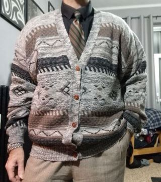 Cardigan vintage maglia jacquard maglione Large