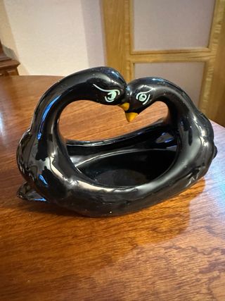 Cesta Cisnes Cerámica Negra