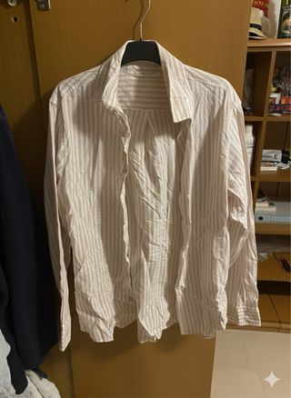 Camicia a righe beige e bianche