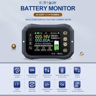 Fyearfly monitor batería 0‑120V 600A BT LCD