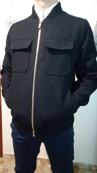 Chaqueta Zara Negra Bomber Bolsillos Cremallera
