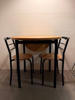 Mesa y 2 Sillas Cocina Madera y Metal