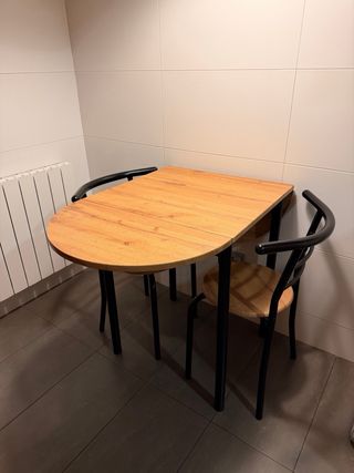 Mesa y 2 Sillas Cocina Madera y Metal