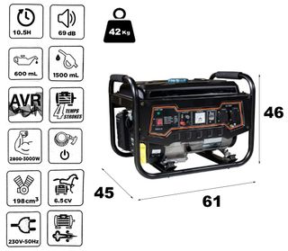 GENERADOR GASOLINA 3000W - 6.5CV