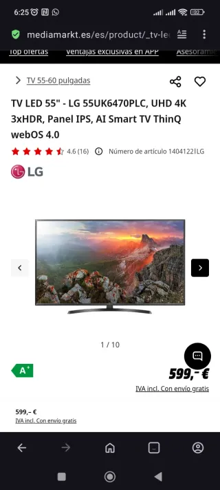 TV LED LG 55 UHD 4K HDR10+