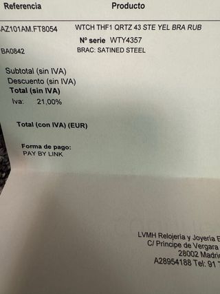 Reloj TAG Heuer Formula 1_FACTURA