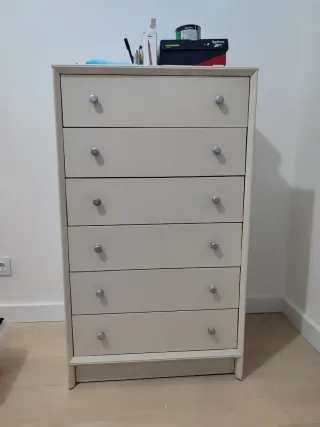 Cómoda de madera beige 6 cajones