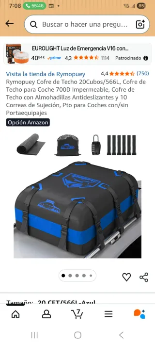 Baúl de baca de coche 566L Azul