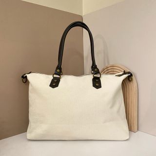 Bolso Lona Grande Asas Piel Marrón Blanco 0903