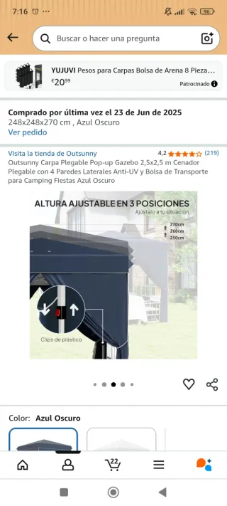 Carpa Plegable Azul y Transparente