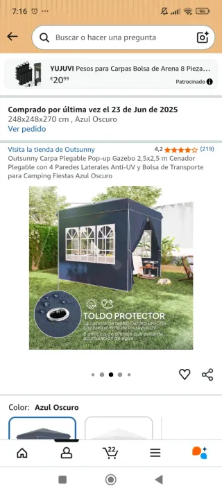 Carpa Plegable Azul y Transparente