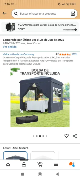 Carpa Plegable Azul y Transparente