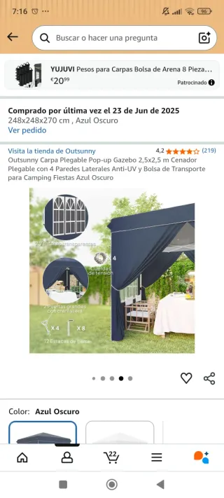 Carpa Plegable Azul y Transparente