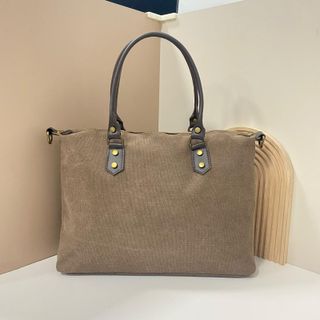 Bolso Lona Grande Asas Piel Auténtica Beige 0907