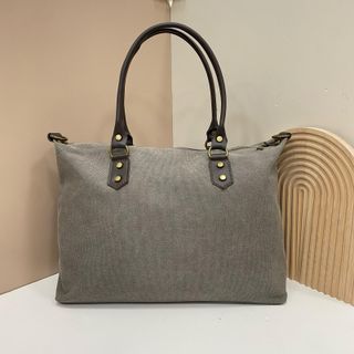 Bolso Lona Grande Asas Piel Marrón Gris 0908