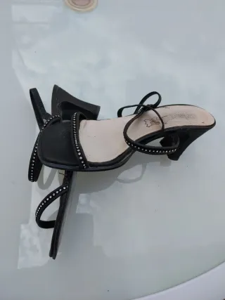 Sandalias tacón negras strass T36