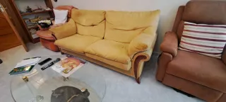 Sofá de 3 plazas tela y madera