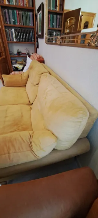 Sofá de 3 plazas tela y madera