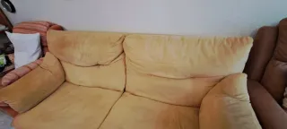 Sofá de 3 plazas tela y madera