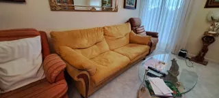 Sofá de 3 plazas tela y madera