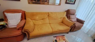 Sofá de 3 plazas tela y madera