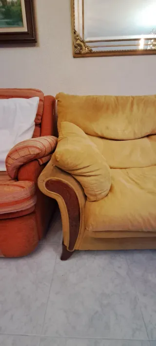 Sofá de 3 plazas tela y madera