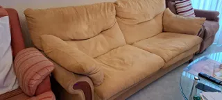 Sofá de 3 plazas tela y madera