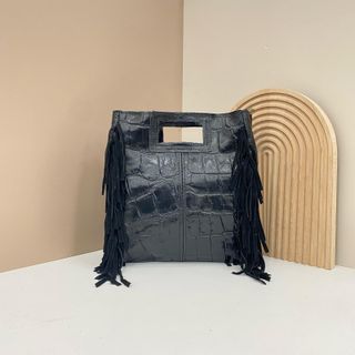 Bolso Piel Negro Flecos 1101