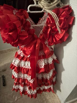 Traje Flamenca Niña Rojo y Blanco