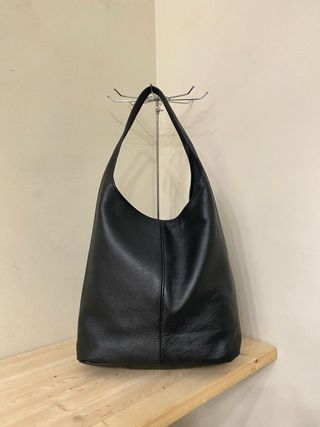Bolso de hombro piel auténtica negro 1202