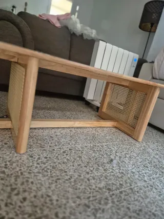 Mesa Vevor Madera caucho natural y Ratán pvp 179€