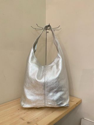 Bolso de piel auténtica plateado 1209