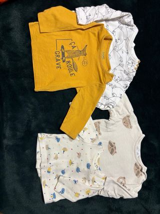 4 Camisetas Manga Larga Bebé 1-3 Meses