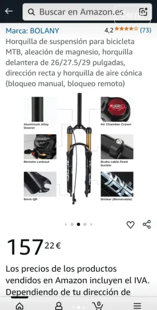 Horquilla Bicicleta Negra Dorada