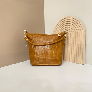 Bolso Piel Italiana Cocodrilo Marrón Dorado 1204