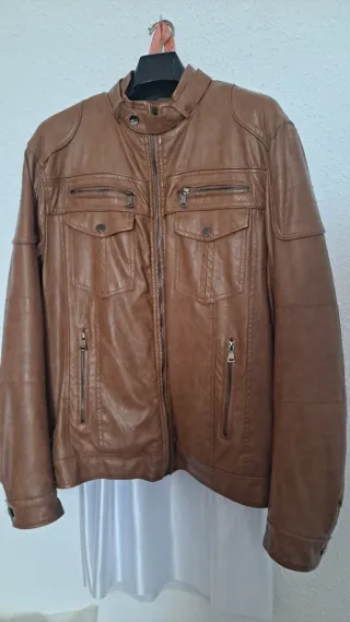 Cazadora hombre polipiel marrón forrada XXL