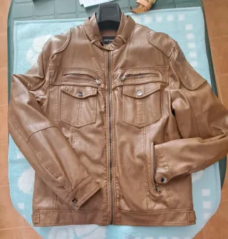 Cazadora hombre polipiel marrón forrada XXL