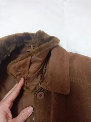Chaquetón Piel Marrón Cuello Desmontable