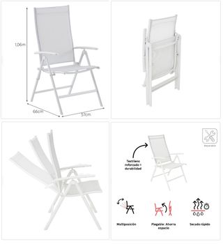 Mesa y 4 sillones terraza/jardín blancos
